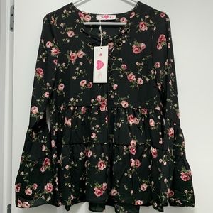 Sexy Peasant Shirt Black print  -XS